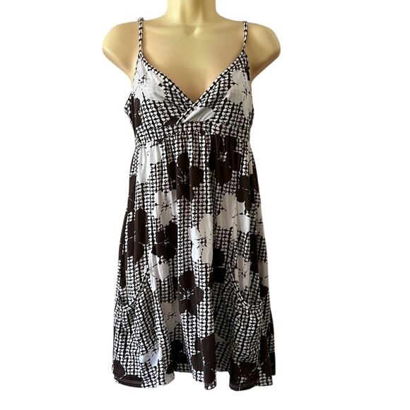 Roxy Brown & White Print Knit Sundress with Pockets Size Small Spaghetti Straps - Picture 1 of 8